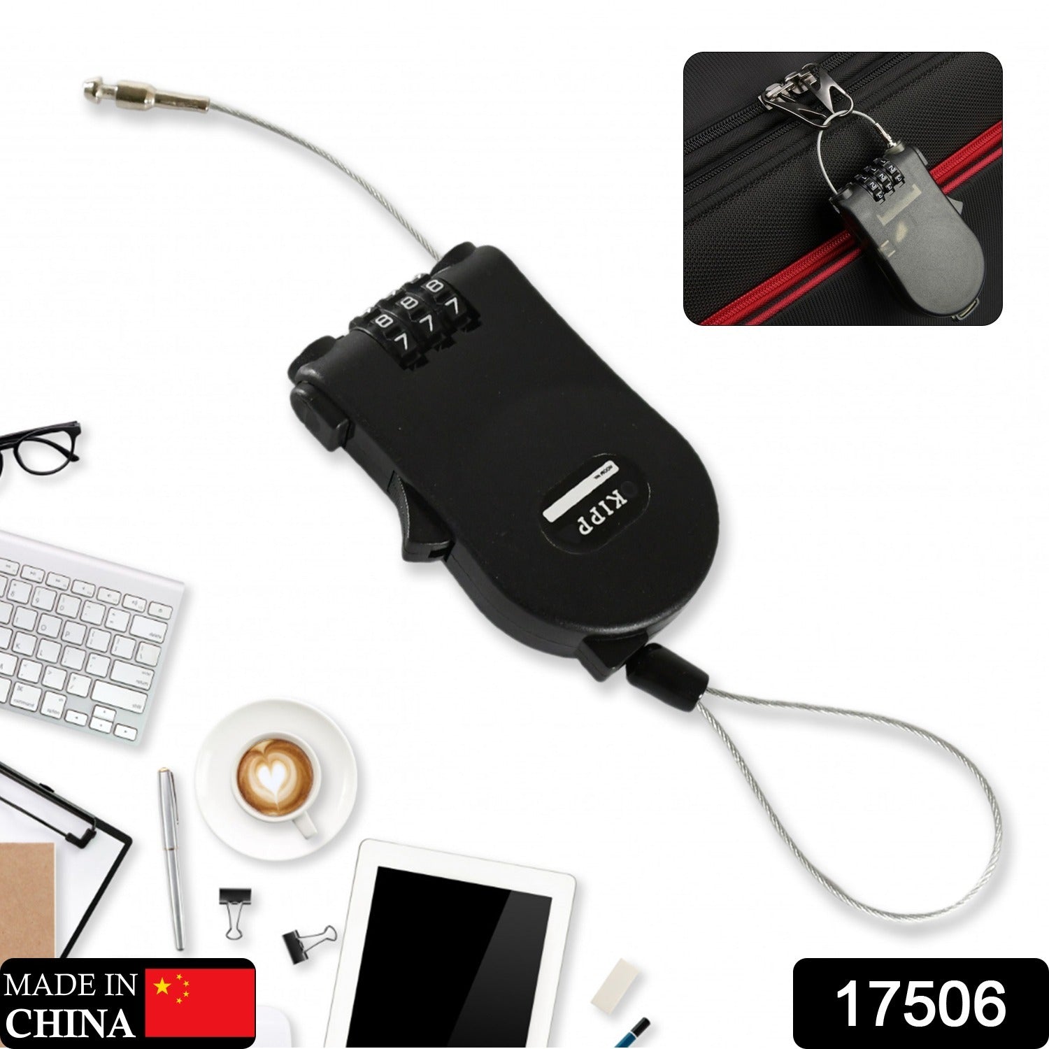 17506 Multifunctional cable lock with number code for travel, sports Etc. Retractable Wire Lock,Wire Black Shell Combination Password. 17506 Multifunctional cable lock with number code for travel, sports Etc. Retractable Wire Lock,Wire Black Shell Combination Password.